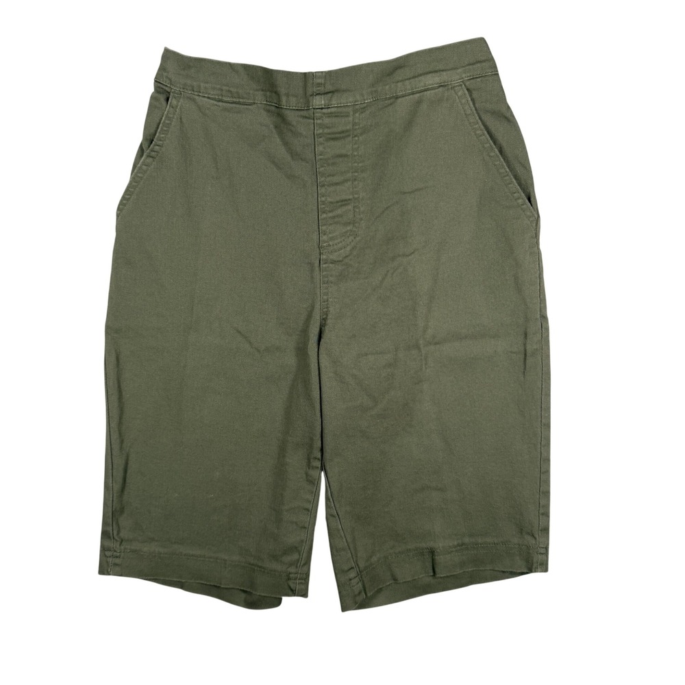 D&Co Tapered Knee Length Shorts Women Small Olive Green Cotton Stretch